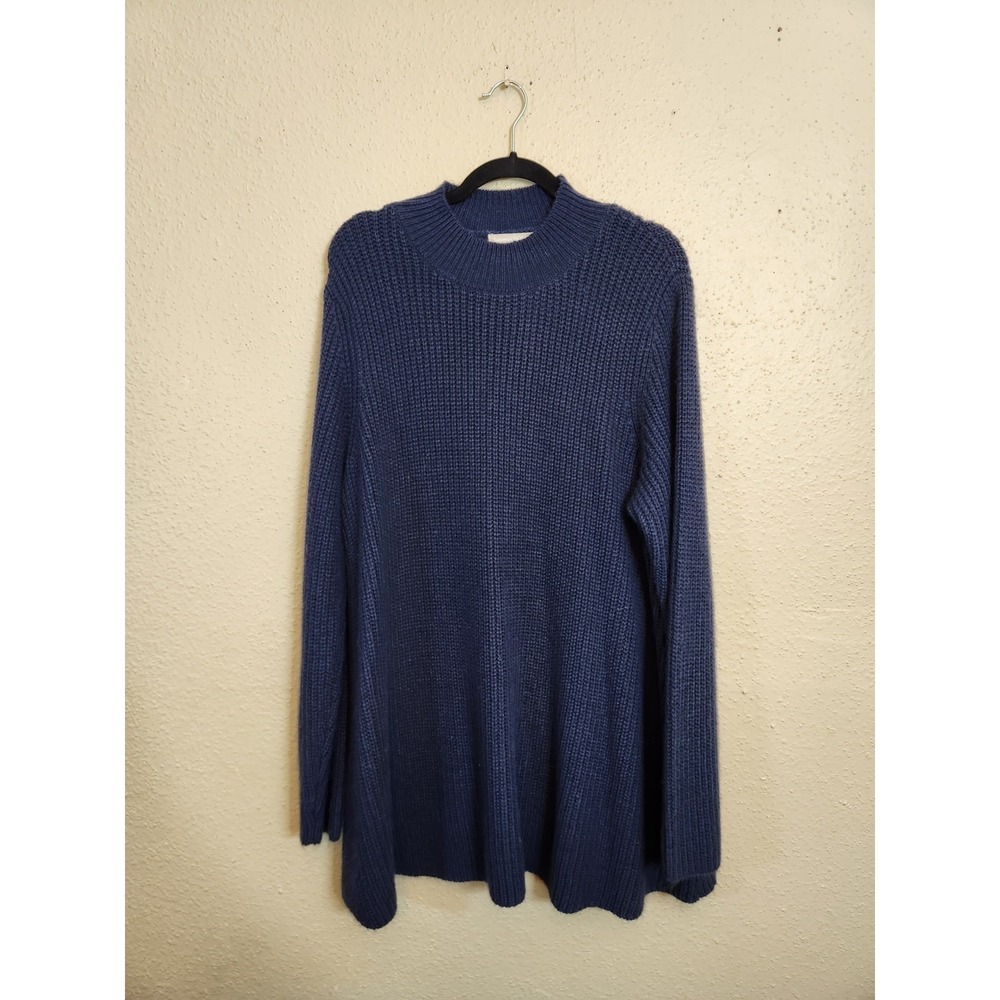 Woman Within Womens 18/20 Blue Sweater Shaker Knit Mock Neck Tunic Pullover